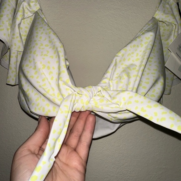 By Egreis yellow spotted off shoulder bikini top ruched bikini bottom L NWT - Picture 5 of 12
